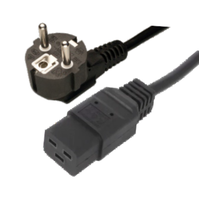 Mod. 1150-A. Conexión red clavija IEC hembra C19 a macho schuko. 1,8m.