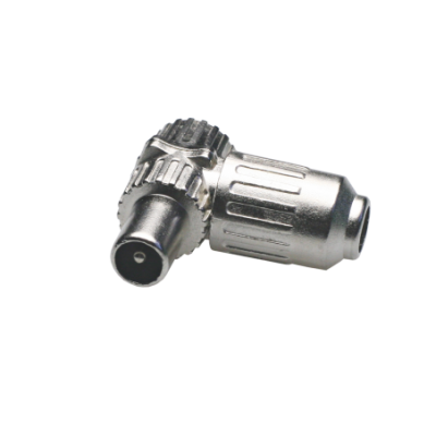 Mod. 126-M. Conector antena TV macho acodado, metálico